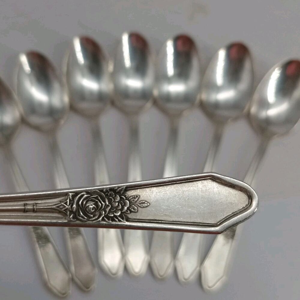 8X Tsp Vtg Manor Plate Triple Rose Rosedale Teaspoons Silverplate
